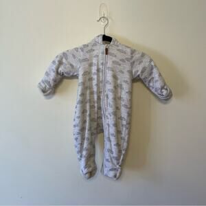H&M 6-9 Months Baby footie gray white clouds bear hoodie fleece cute zipper